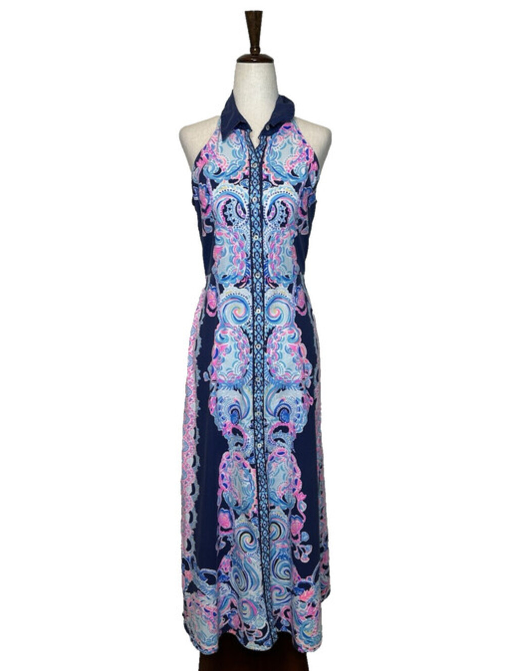 Lilly Pulitzer Novah Stretch Midi Shirtdress 2 High Tide Navy Shaka Shaka Shake